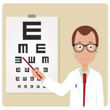 Ophthalmologist using the eye chart. Vector illustration Stock Illustration