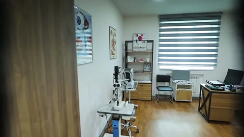 Ophthalmologist's office, microscope, table, computer Stock Footage 248904945