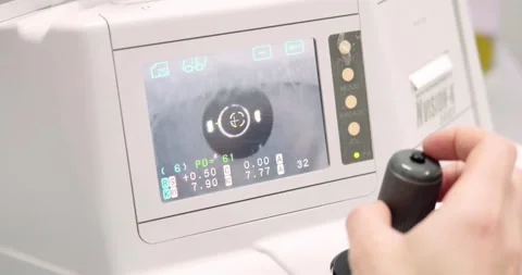 Ophthalmology, advanced ocular diagnostic technology in use at an eye clinic Video stock 268416286