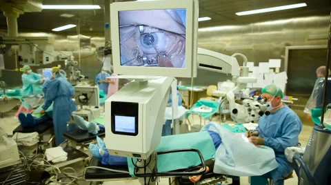 Ophthalmology. Large Operating Room. Doctors Conducts Eye Surgery. on the Stock Footage 62510871