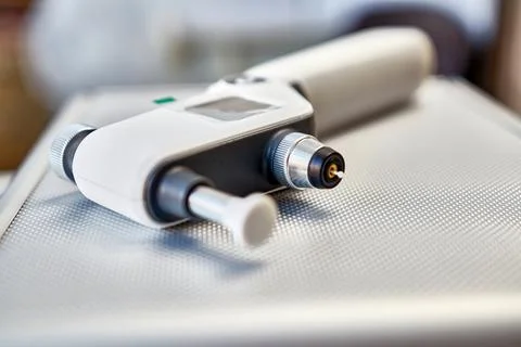 Ophthalmology. Vision test. Device for measuring intraocular pressure. Stock Photos