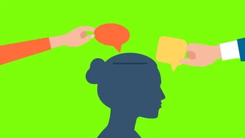 Opinion of internal voice. Seeking answer. Thoughts enter the brain. Propaganda Stock Footage 348290447