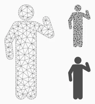 Opinion Pose Vector Mesh Carcass Model and Triangle Mosaic Icon Illustrazione stock