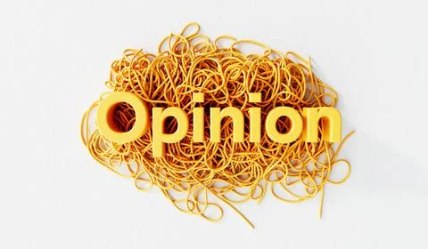Opinion word on a tangled pile of string. business solving concept. 3D Rendering Stock Illustration