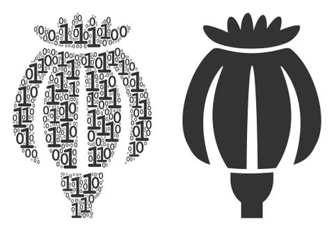 Opium Poppy Mosaic of Binary Digits 스톡 일러스트