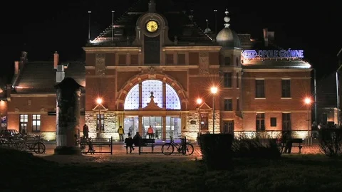 Opole train station by night Stock Footage 83629192