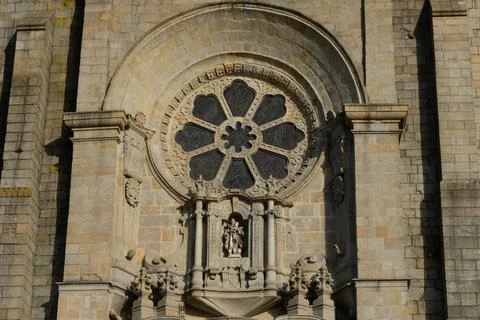 Oporto Cathedral rosette, Se do Porto Stock Photos