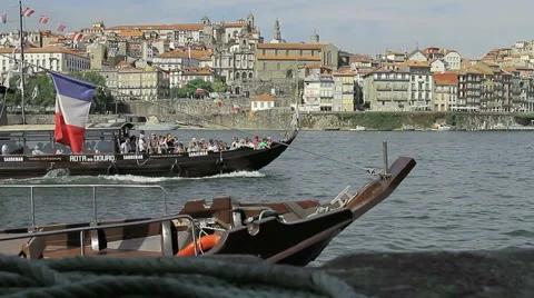 Oporto - Ribeira Douro river &amp; boats. Stock Footage 63394555