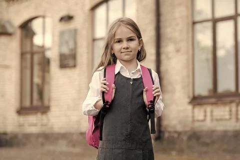 Opportunities for learning. Small kid go to school carrying bag. Back to school Foto stock