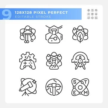 Opportunities of STEM education pixel perfect linear icons set Stockillustratie