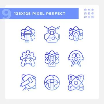 Opportunities of STEM education pixel perfect gradient linear vector icons set Stockillustratie