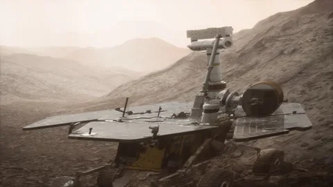 Opportunity Mars exploring the surface of red planet Stock Footage 107876441