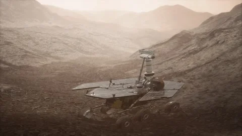 Opportunity Mars exploring the surface of red planet Stock Footage 128977038