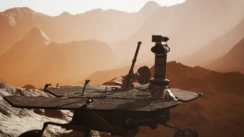 Opportunity Mars exploring the surface of red planet Stock Footage 163951366