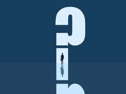 Opportunity, Problem solving, Businessman standing in front of a door with .. Stock Illustration