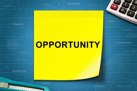 Opportunity word on yellow note Stock Photos
