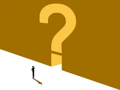 Opportunity,Problem solving. Businessman in front of question mark door Stock Illustration