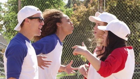 Opposing teams yelling at each other before a game Stock-Footage 80133760