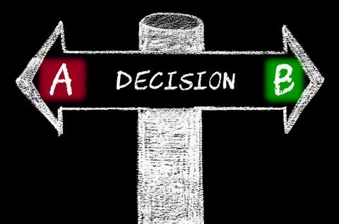 Opposite arrows with Decision A versus Decision B Stock Illustration