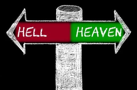Opposite arrows with Hell versus Heaven Illustration