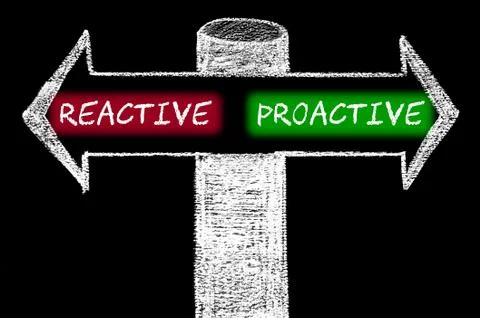 Opposite arrows with Reactive versus Proactive. Stock Illustration