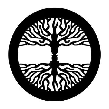 Opposite man face in human concept tree symbol Stockillustratie