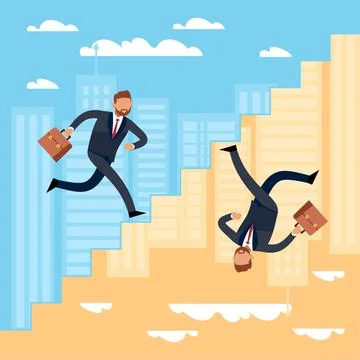 Opposite paths to goal. Different approach, two businessman running to success Stock Illustration