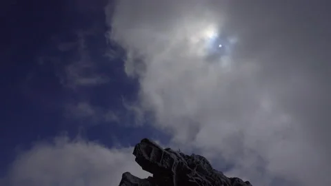 Opposite the sun flying white clouds from right to left, blue sky Stock Footage 89691119