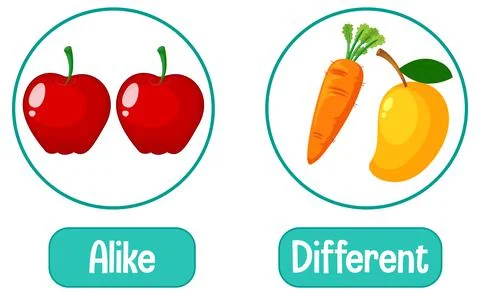Opposite words with alike and different Stock Illustration