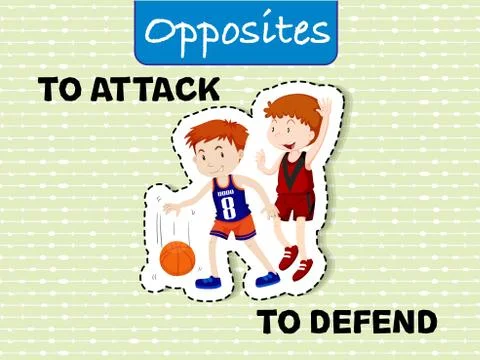 Opposite words for attack and defend Stock Illustration