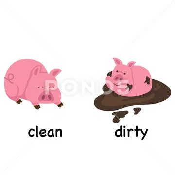 Opposite words clean and dirty vector illustration: Royalty Free #219736938