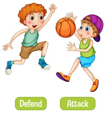 Opposite words with defend and attack Stock Illustration