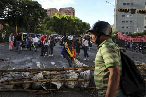 Opposition Mayor calls to protest after being convicted to prison, Caracas, Vene Stock Photos