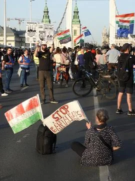 Opposition protests in Budapest targeting Prime Minister Viktor Orban government Stock Photos