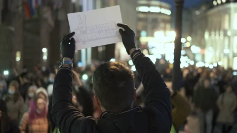 Opposition square strike. Protesters with banners slogans and placard signs. Stock Footage 156749099