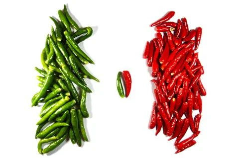 Opposition of two heaps of chili papers Stock Photos