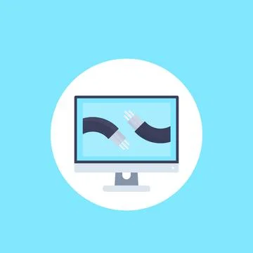 Optic cables on computer screen vector icon Stock Illustration