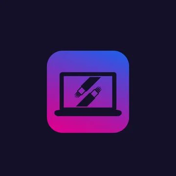 Optic cables on screen of laptop icon Stock Illustration