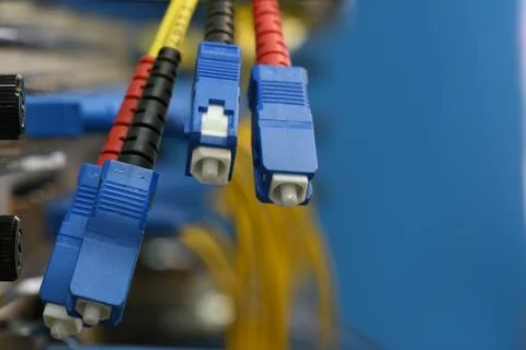 Optic fiber cables with SC type connectors Stock-Fotos