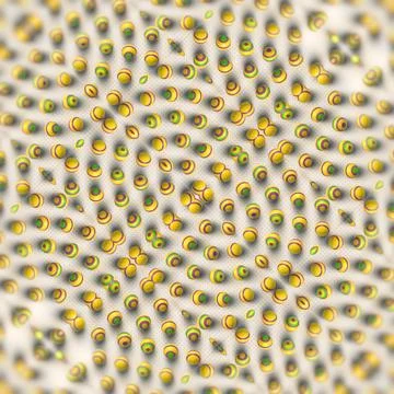 Optical 3D Illusion Pattern with Wavy Yellow Spheres and Green Rings Illustrazione stock