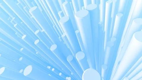 An optical art 3d rendering of abstract and towering white cylinders growing  Illustrazione stock