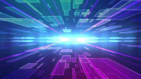 Optical art 3d rendering of a blue and violet background with rushing squares Stock Illustration