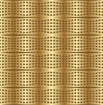 Optical art background with 3d illusion, deformed golden metal grid Stock Illustration