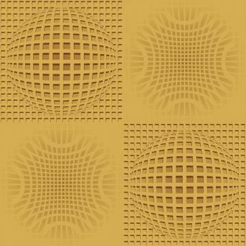 Optical art background with 3d illusion, golden grid with sphere patterns Stock Illustration
