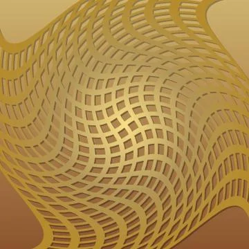 Optical art background with 3d illusion, deformed golden grid, low contrasting Stock Illustration