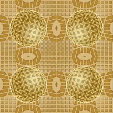 Optical art background with 3d illusion, golden grid with sphere patterns Stock Illustration