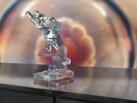 Optical binocular microscope, 3D illustration Stock Illustration