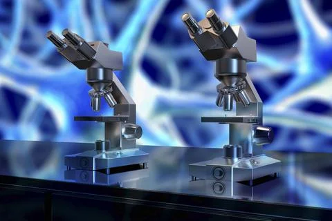 Optical binocular microscope, 3D illustration Stock Illustration