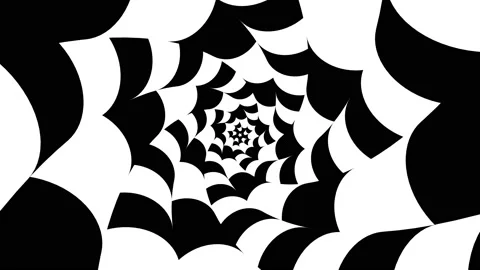 Optical black and white rotating spires hypnotic illusion background loop Video stock 142594883