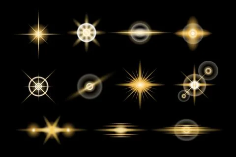 Optical Camera Flash Lens Flare Light Effect Set Collection, glow, lightnin.. イラスト素材